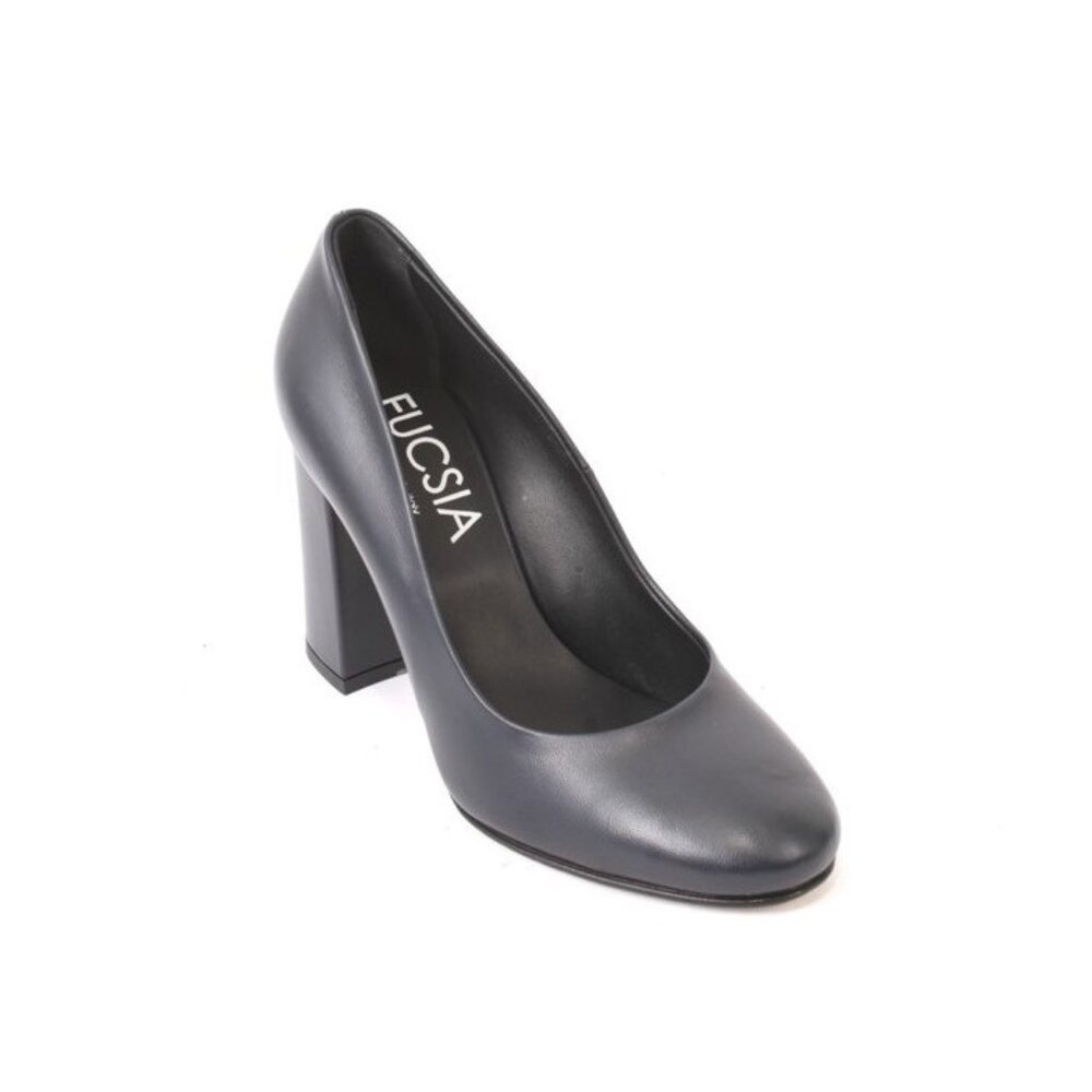 Fucsia 538a Blue Leather Round Toe Classic Heel Shoes